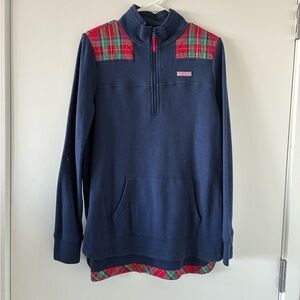 Vineyard Vines Blue Pullover with Red Plaid Details